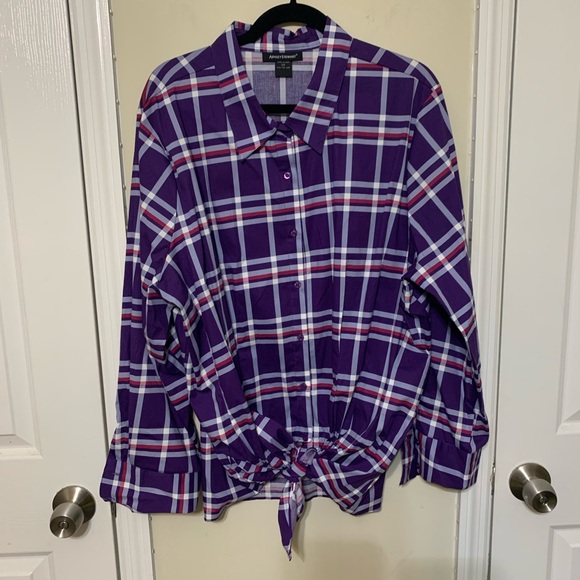 Ashley Stewart Tops - Ashley Stewart Purple Plaid Button Down Shirt